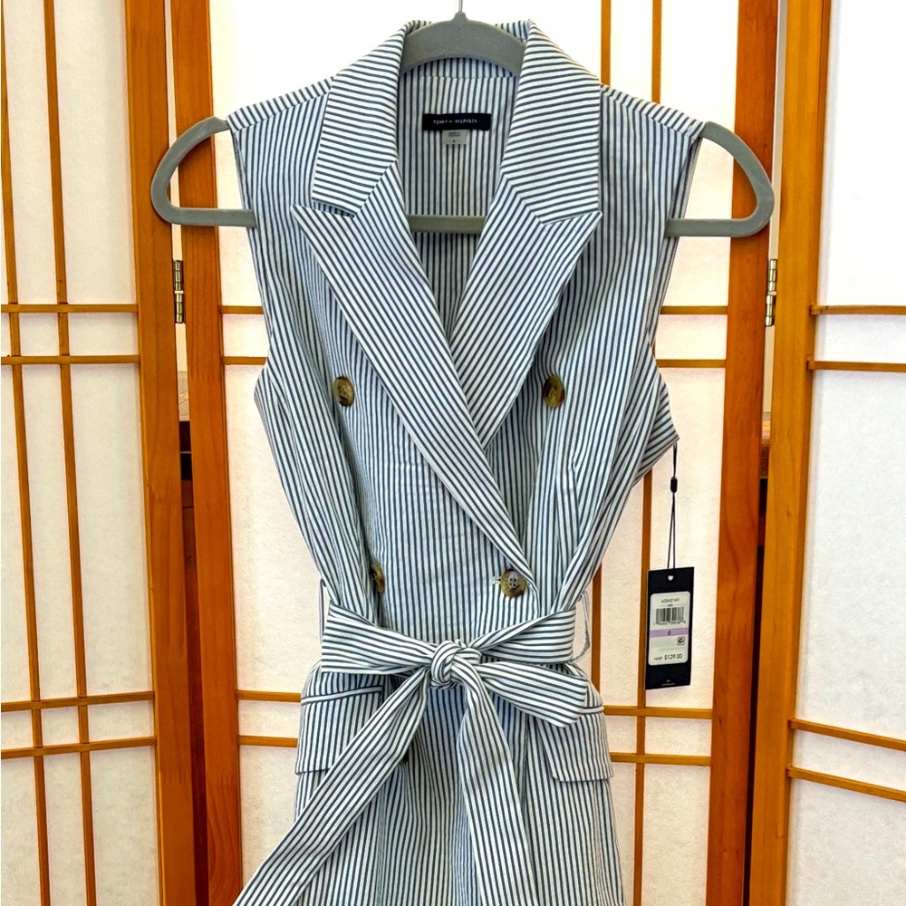 Tommy Hilfiger Striped Double-Breasted Seersucker Dress Size 6